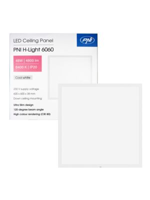 PNI H-Light 6060 48W LED-panel, 600x600mm, 4800lm, 6400K, inomhus, inbyggd
