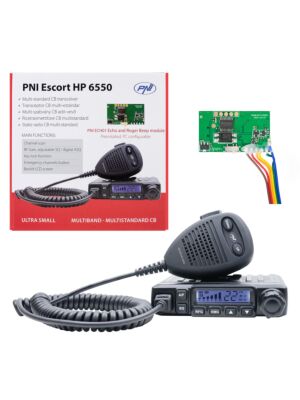 CB PNI Escort HP 6550 radiostation med PNI ECH01 installerad, multistandard, 4W, AM-FM, 12V, ASQ, med ekoläge