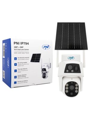 PNI IP794 videoövervakningskamera med Wi-Fi, PTZ, dubbellins 2MP + 2MP, 5,5W solpanel, 8000mAh blockbatteri