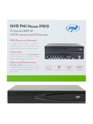 NVR PNI House IP810 med 10 4K-kanaler, 4 POE-kanaler och 6 IP-kanaler