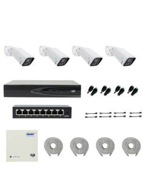 PNI House IP816 NVR-paket med 4 PNI IP740 4MP-kameror, källa, switch, kablar, pluggar och splitter