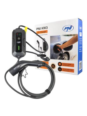 Bärbar laddare PNI KW3, 16A, 3,5KW, för elbilar, 230V, enfas, Typ 2-kabel och 5-polig IEC62-kontakt