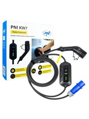 Bärbar laddare PNI KW7 32A, 7,4KW, för elbilar, 230V, enfas, Typ 2-kabel och 5-polig IEC621-kontakt
