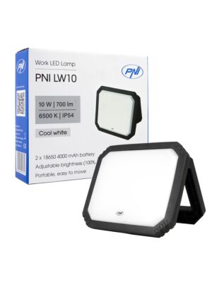 PNI LW10 10W LED-arbetslampa, bärbar, uppladdningsbar, med 2 x 18650 4000mAh batteri, 6500K, IP54, 700 lm, 2 nivåer