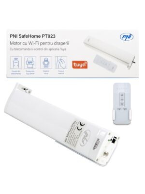 Intelligent gardinmotor, PNI SafeHome PT923 WiFi-gardiner, med medföljande fjärrkontroll, styrd med Tuya-appen 