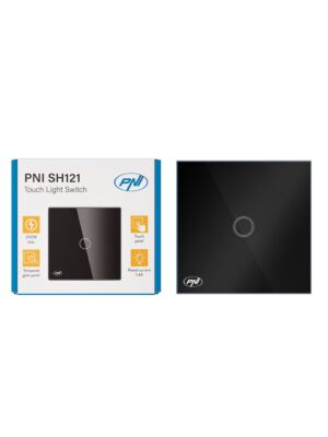 Enkel strömbrytare med touch PNI SH121, gjord av glas, svart, med LED-indikator, 10A 200W