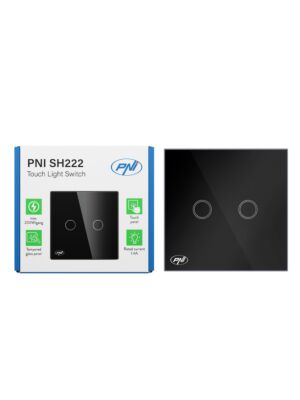 PNI SH222 dubbel pekströmbrytare i glas, svart med LED-indikator, 10A, 2X200W
