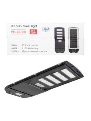 PNI SL130 20W gatubelysningslampa, med inbyggd 20W solpanel, 6500K, 2900lm, 4 x inbyggt 20Ah batteri, s
