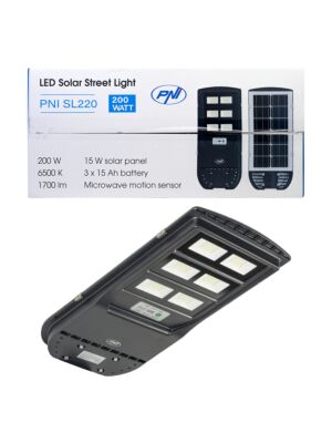Gatubelysningslampa PNI SL220 SL220 13W, med inbyggd solpanel 15W, 6500K, 1700lm, 3 x inbyggt 15Ah batteri, s