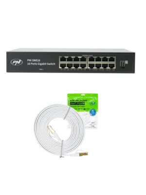 PNI SW016-switchpaket, 16 x 10/100/1000 Mbps, gigabit, metallkabinett och 3M CAT8-patch PNI U8030W