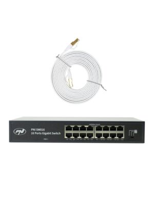 PNI SW016-switchpaket, 16 x 10/100/1000 Mbps, gigabit, metallkabinett och 3M CAT8-patch PNI U8030W