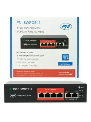 Switch POE PNI SWPOE42 med 4 POE-portar och 2 100 Mbps-portar