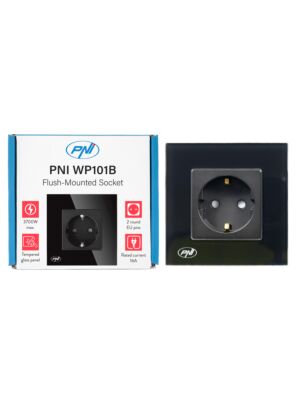 Enkelt inbyggt uttag PNI WP101B, med glasram, 16A, 3700W, 230V, svart