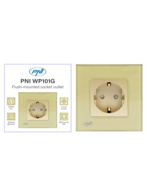 Enkelt inbyggt uttag PNI WP101G med glasram, guld gyllene färg, 16A 3000W