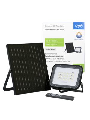 PNI GreenHouse WS50 50W LED-spotlight med solpanel, 6000mAh batteri, fjärrkontroll, timing och justerbar ljusstyrka,